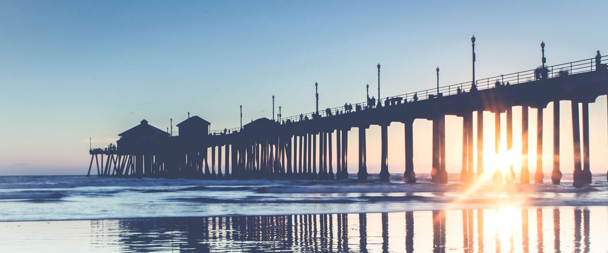 A group of women walking together along the Huntington Beach shoreline