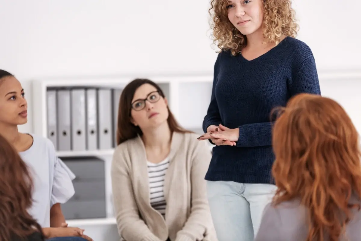 Women in a therapy group at the Anchored Tides Huntington Beach campus